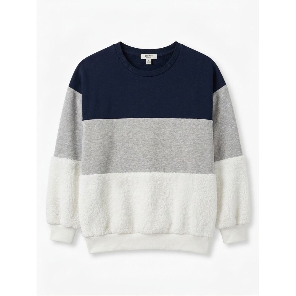 Speechless Kids Girls Colorblock Sherpa Fleece Sweatshirt Navy Grey White Size L